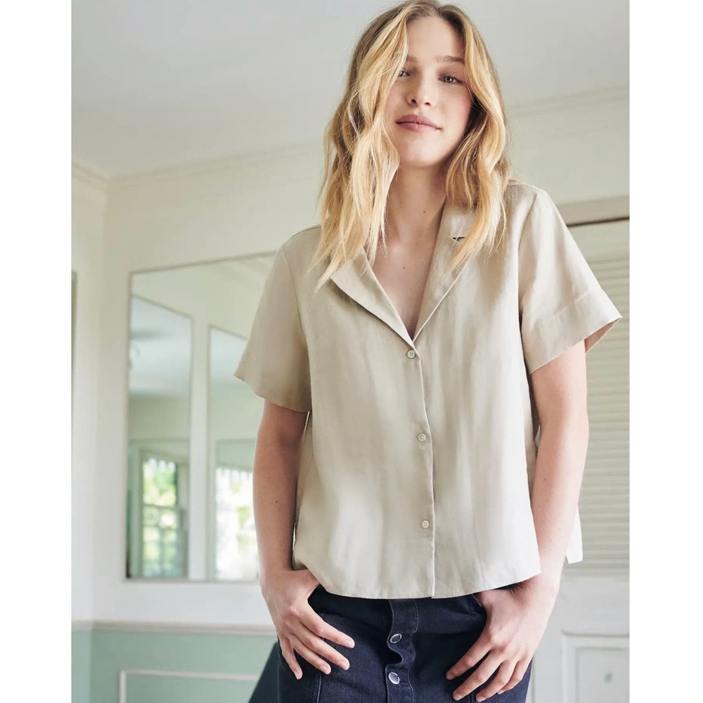 QUINCE Driftwood 100% European Linen Short Sleeve Shirt NWT Size Small